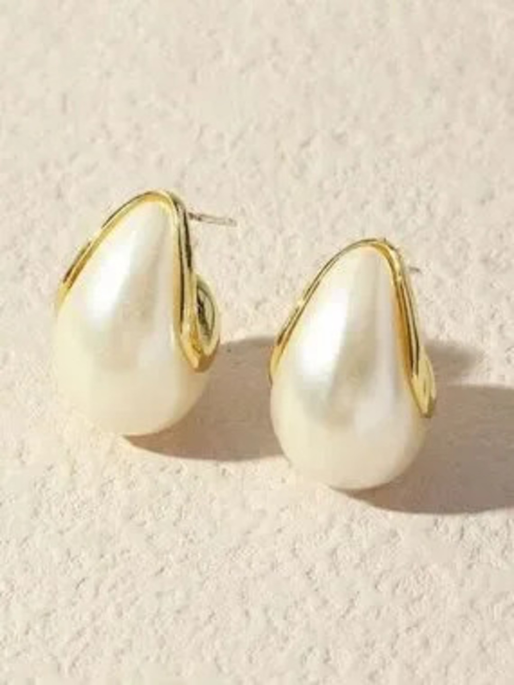Anthropologie Cream Pearl Teardrop Earrings with Gold Trim